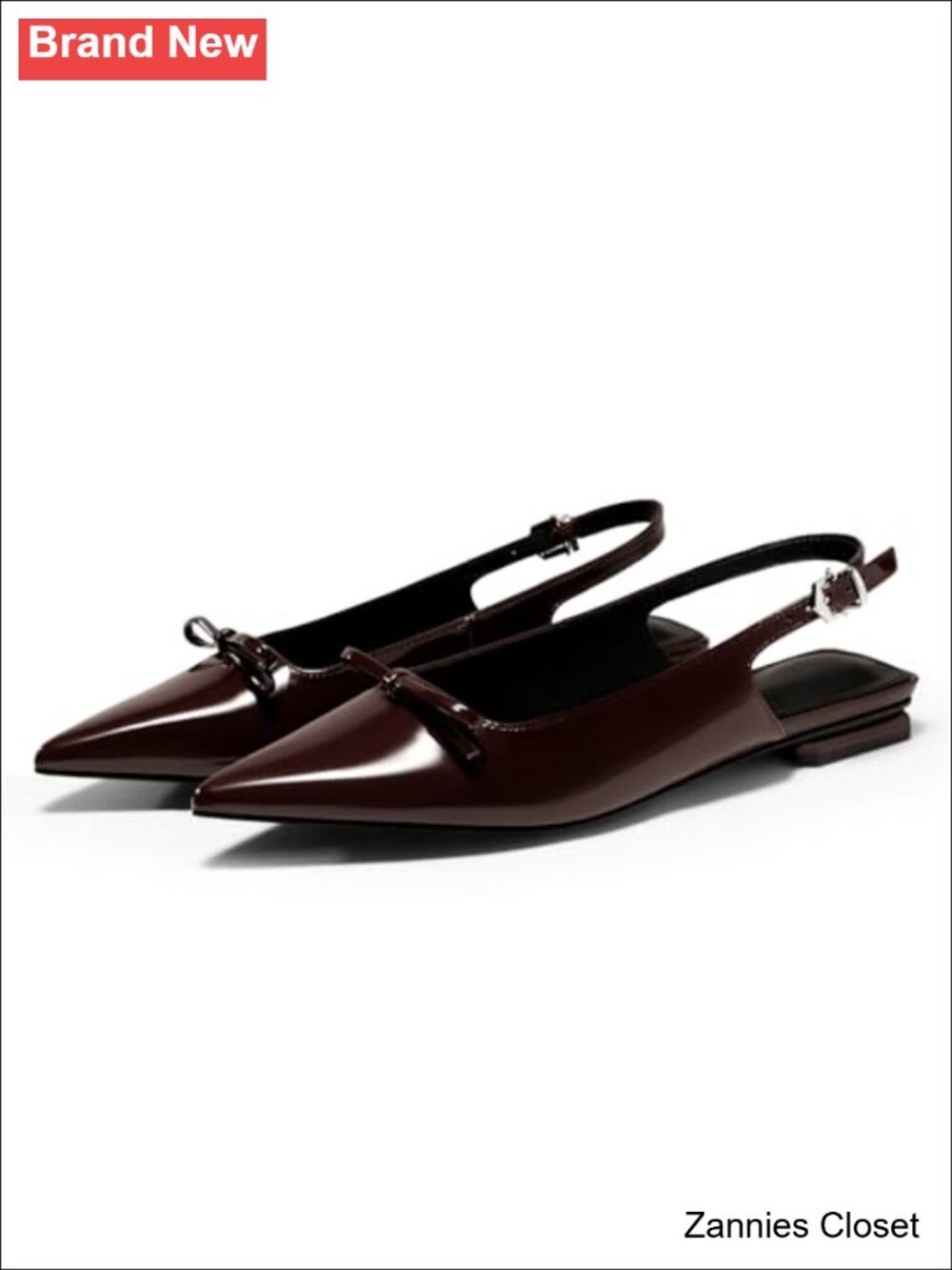 ✨ Coutgo Womens Slingback Flats Pointed Toe Bow Faux Leather Work Shoes